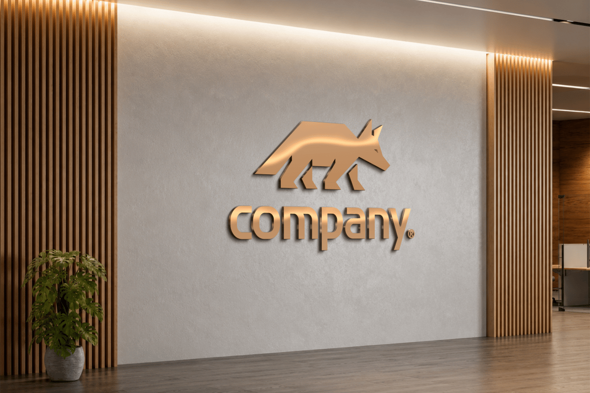 Custom acrylic 3D logo sign mounted in corporate office reception Dubai