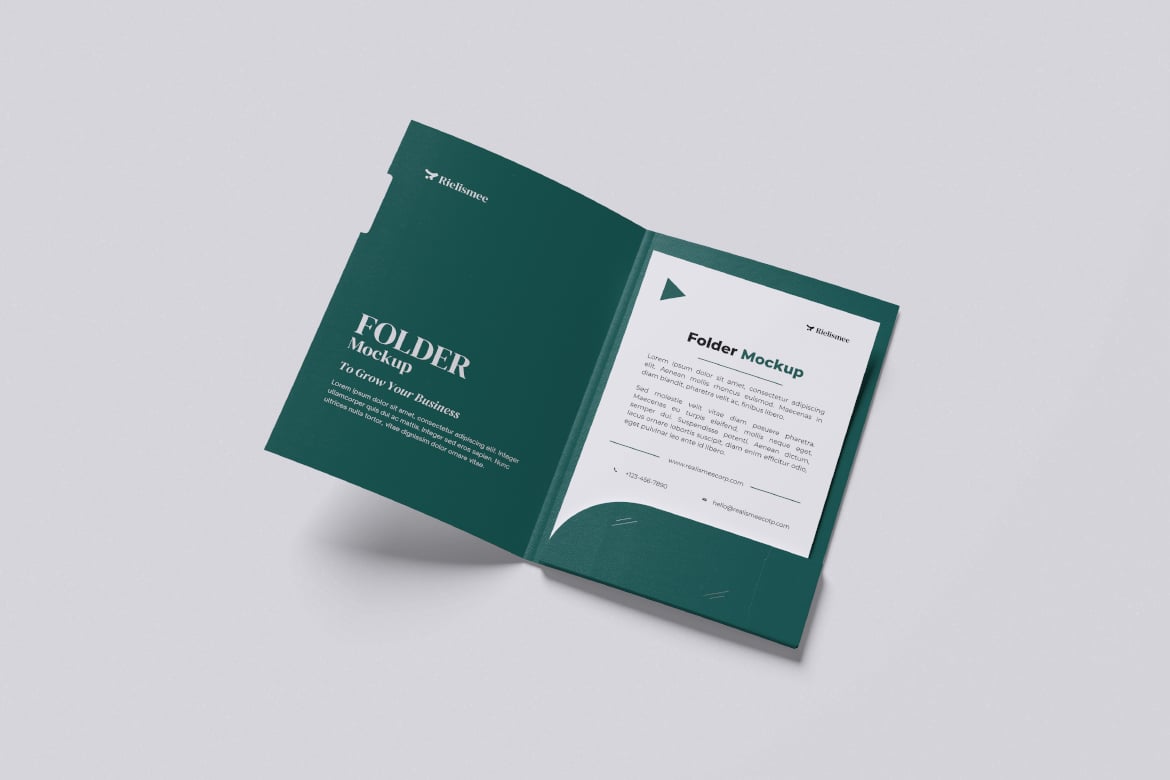 Wide spread of custom branded presentation folders printed in Dubai by Nova Signage Prints